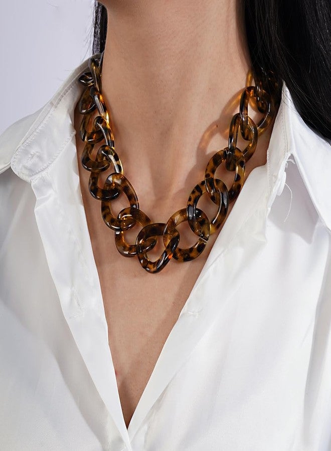 Aimimier Punk Chunky Leopard Print Link Chain Acrylic Choker Necklace for Women Oval Link Chain Faux Tortoise Shell Necklace Hiphop Costume Accessories - Image 2