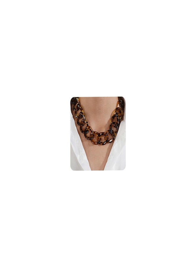 Aimimier Punk Chunky Leopard Print Link Chain Acrylic Choker Necklace for Women Oval Link Chain Faux Tortoise Shell Necklace Hiphop Costume Accessories - Image 1