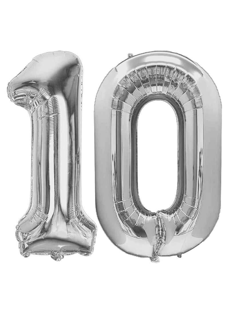 KATCHON - Silver Number 10 Foil Balloon For 10th Birthday Decoration - Image 1