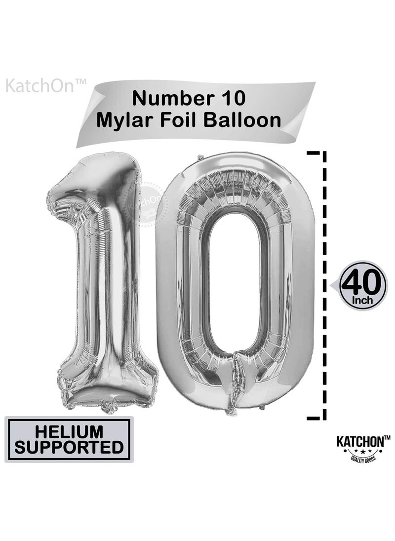 KATCHON - Silver Number 10 Foil Balloon For 10th Birthday Decoration - Image 1