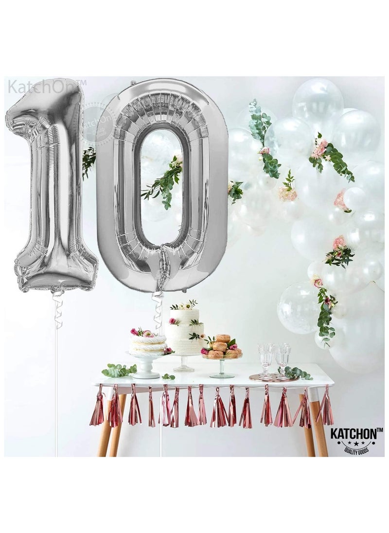KATCHON - Silver Number 10 Foil Balloon For 10th Birthday Decoration - Image 1