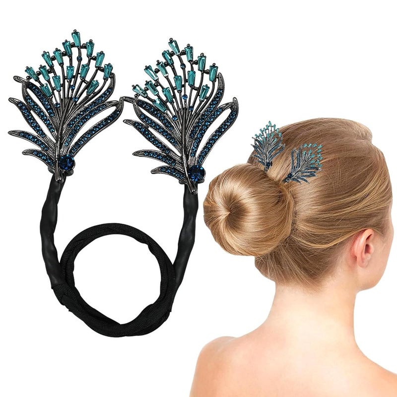 CAVERNSHOP Floral Hair Bun Maker for Women - Elegant Twist Shaper with Rhinestone Metal Clips - Easy Hair Accessories for Daily, Party, and Wedding Hairstyles - Stylish Bun Shaper for Girl Special Occasions (stone) - Image 1