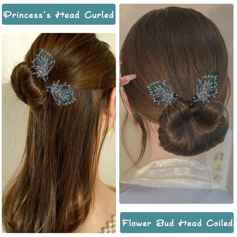 CAVERNSHOP Floral Hair Bun Maker for Women - Elegant Twist Shaper with Rhinestone Metal Clips - Easy Hair Accessories for Daily, Party, and Wedding Hairstyles - Stylish Bun Shaper for Girl Special Occasions (stone) - Image 3