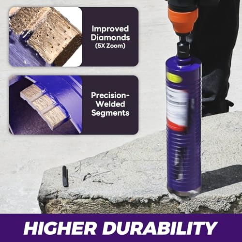 DaduoRi 2" Pro Dry Core Drill Bit with Pilot Bit & 3 Adapters (SDS Plus/SDS Max/1/2 Hex), Upgraded-Welded Blade Core Bits for Concrete with Rebar, Masonry, Brick, Mortar - 9.5" Depth, 5/8"-11 Thread - Image 4
