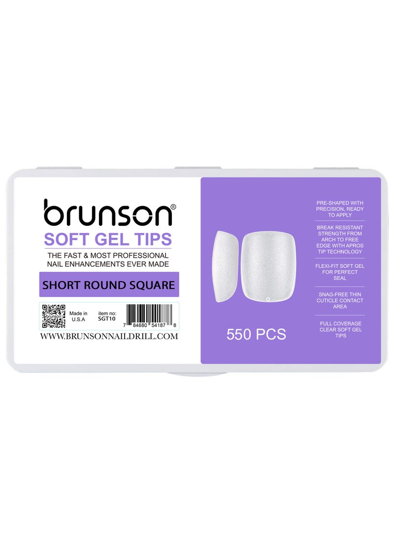 brunson أظافر زائفة كاملة التغطية من الجل الناعم غير اللامع بدون حاجة لمبرد، أكريليك شفاف ونقاط قوية للتمديد، 12 حجم، قصير، دائري، مربع، نقاط أظافر شفافة على شكل C - Image 2