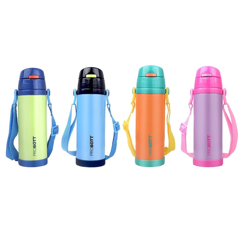 PROBOTT Probott Tom 350ml Stainless Steel Hot & Cold Water Bottle for 3-5yrs Old Kids | Double Walled Vacuum Flask | Perfect for Toddlers | Leakproof | Pack of 4 | Light Green+Hot Pink+Maya Blue+Carrot Orange  - Image 1