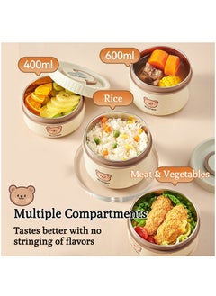 XiuWoo Stainless Steel Thermal Lunch Box Bento Box Portable Insulated Lunch Container Set with Bag and Spoon Microwave Safe Dishwasher Safe 4 Pcs 67.6 OZ Beige  - Image 4
