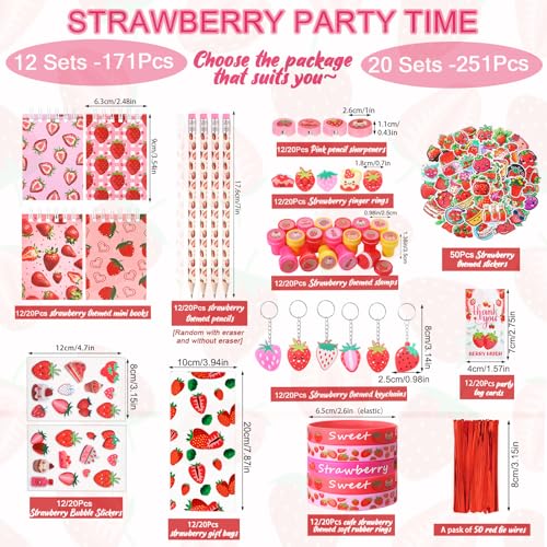 Sayglossy 171 Pcs Strawberry Party Favors Set Includes Gift Bags Pencils Notebook Sharpener Slap Bracelets Rings Keychains Tattoo Stickers Stamper Strawberry Party Favors for Birthday Shower - Image 5