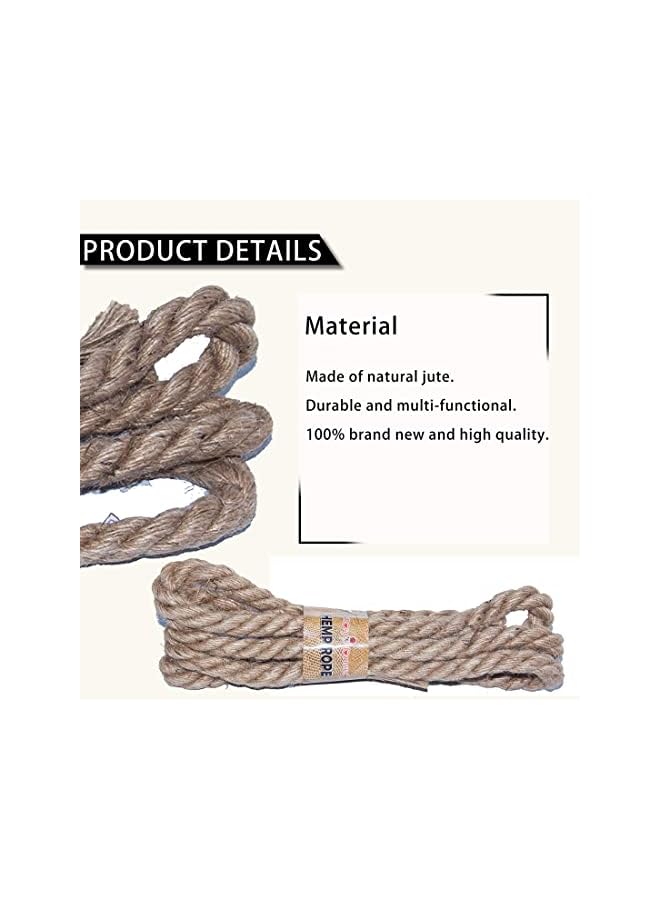 The Bros Natural Jute Twine Hemp Rope 12mm x 2meter, 3ply Durable Jute Twine Heavy Duty for Crafts, Brown, JR4907 - Image 2