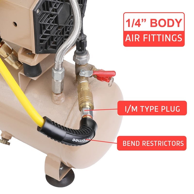 Hromee Air Compressor Hose 1/4 Inch x 25 Feet Hybrid Hose with Fittings, 1/4" Industrial Quick Coupler and Plug Kit - Image 2