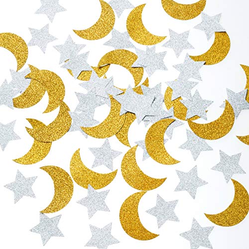 AWESON PARTY Glitter Moon Stars Paper Table Confetti Gold Twinkle Stars Crescent Table Decor Wedding Engagement Favors Baby Shower Birthday Ramadan Eid Christmas Party Table Centerpieces Decorations 400pc - Image 1