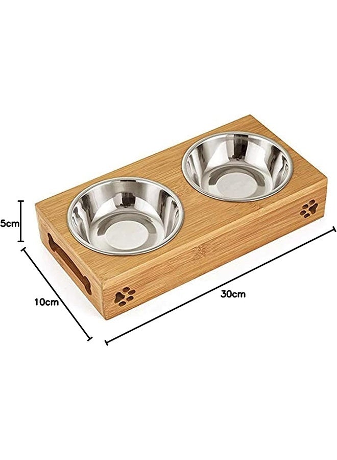 JCB CHIC Pet Bowl, Double Pet Dog cat Bowl Stainless Steel Pet Bowl Bamboo Bottom Food Water Dual-use Feeding Dish, 2 Dishes for Food and Water - Image 2
