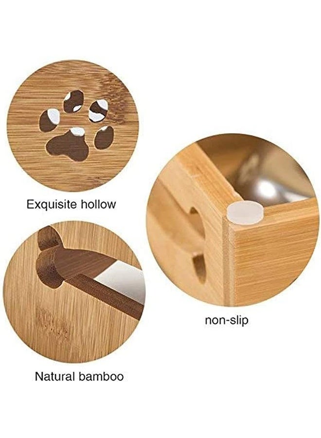 JCB CHIC Pet Bowl, Double Pet Dog cat Bowl Stainless Steel Pet Bowl Bamboo Bottom Food Water Dual-use Feeding Dish, 2 Dishes for Food and Water - Image 3