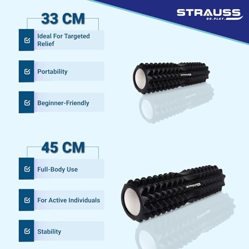 Strauss Grid Foam Roller, 33 cm, (Black) - Image 3