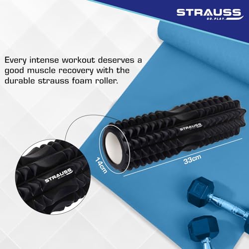 Strauss Grid Foam Roller, 33 cm, (Black) - Image 5