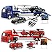 OTONOPI Toy Vehicle Push and Go Rescue Playset Diecast Mini Police Car Fire Engine Truck and Helicopter Toy in Semi Carrier Truck Gift for Toddlers Kids Boys - Image 2