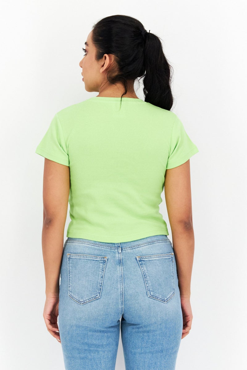 Misfit Women Crew Neck Short Sleeves Printed T-Shirt, Lime - Image 2