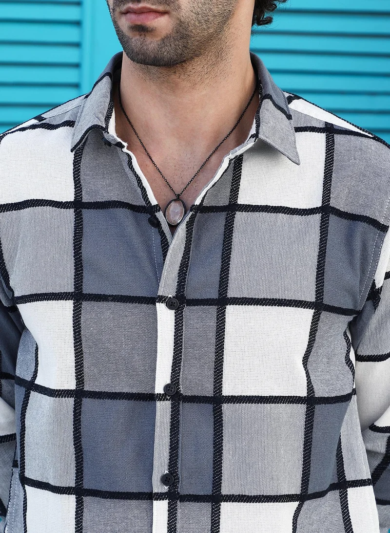 Campus Sutra Men's Smoke Grey Outlined-Buffalo Regular Shirt