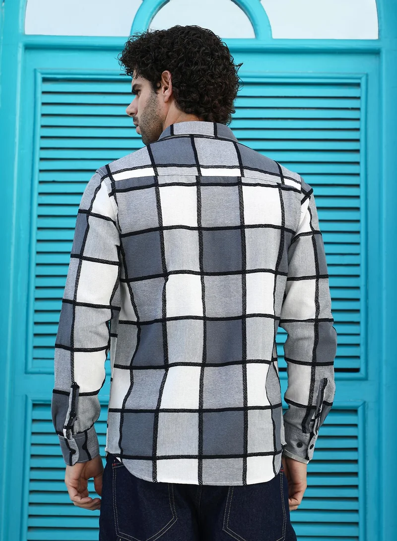 Campus Sutra Men's Smoke Grey Outlined-Buffalo Regular Shirt