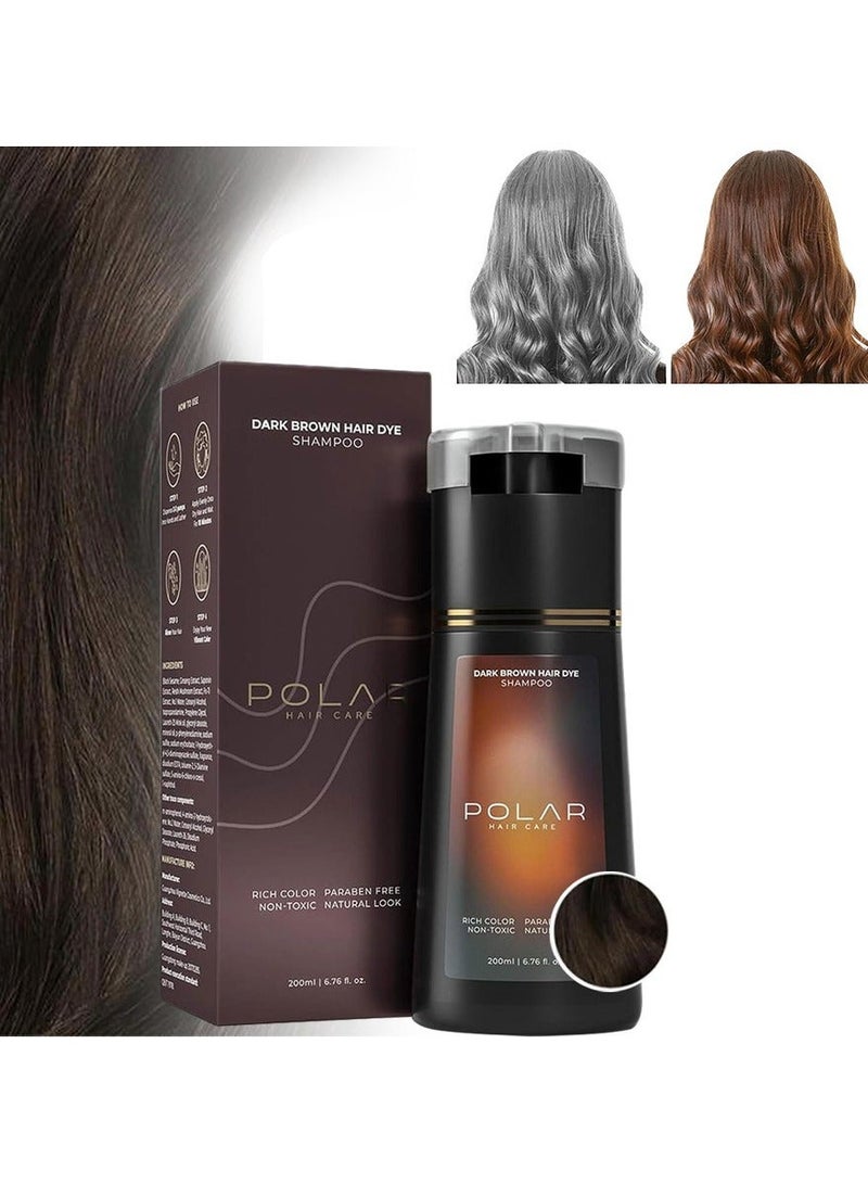 POLAR Hair Dye Shampoo, Natural Hair Color Shampoo For Gray Hair Coverage, Haircare Suitable For Women & Men 200ml (Dark Brown) - Image 1