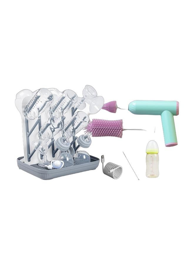 unikbebe Electric Baby Bottle Brush with Bottle Dryer Rack, Rechargeable Cordless Cleaning Kit and Large Drying Stand with Water Tray, Safe Silicone Bottle Cleaner Set for Babies Feeding Accessories - Image 1