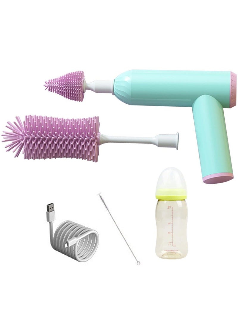 unikbebe Electric Baby Bottle Brush with Bottle Dryer Rack, Rechargeable Cordless Cleaning Kit and Large Drying Stand with Water Tray, Safe Silicone Bottle Cleaner Set for Babies Feeding Accessories - Image 3