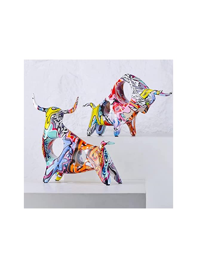 erorex Creative Colorful Bull, Abstract Splash Color Artwork, Bullfighting Statue, Nordic Style, Abstract Hollow, Lucky Feng Shui Head Up Cow, Bow Head Ox, Chinese Zodiac Statue Crafts (Look Up-C) - Image 4