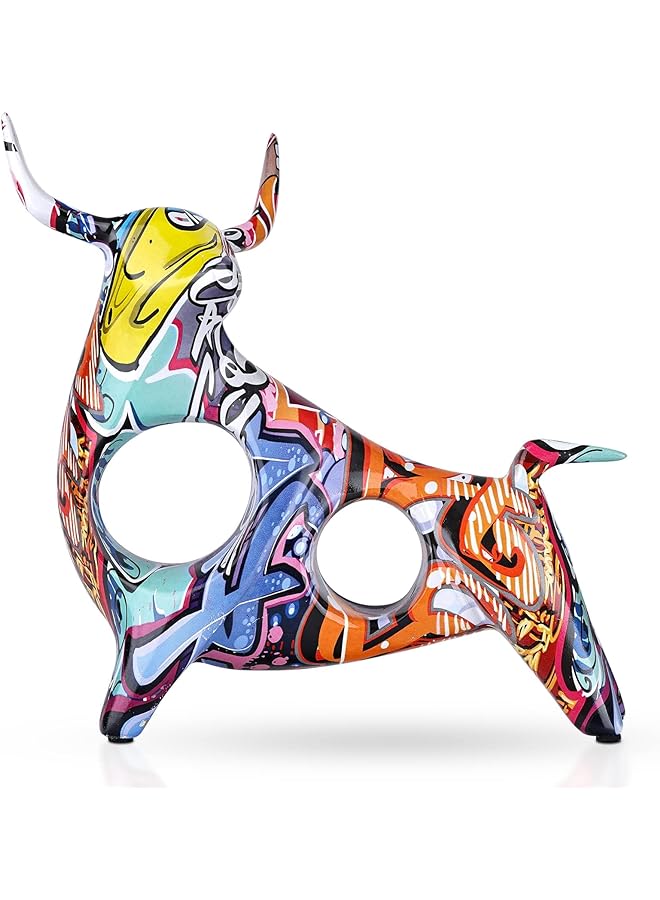 erorex Creative Colorful Bull, Abstract Splash Color Artwork, Bullfighting Statue, Nordic Style, Abstract Hollow, Lucky Feng Shui Head Up Cow, Bow Head Ox, Chinese Zodiac Statue Crafts (Look Up-C) - Image 1