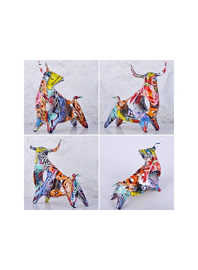 erorex Creative Colorful Bull, Abstract Splash Color Artwork, Bullfighting Statue, Nordic Style, Abstract Hollow, Lucky Feng Shui Head Up Cow, Bow Head Ox, Chinese Zodiac Statue Crafts (Look Up-C) - Image 3