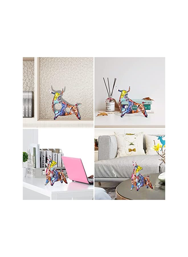 erorex Creative Colorful Bull, Abstract Splash Color Artwork, Bullfighting Statue, Nordic Style, Abstract Hollow, Lucky Feng Shui Head Up Cow, Bow Head Ox, Chinese Zodiac Statue Crafts (Look Up-C) - Image 2