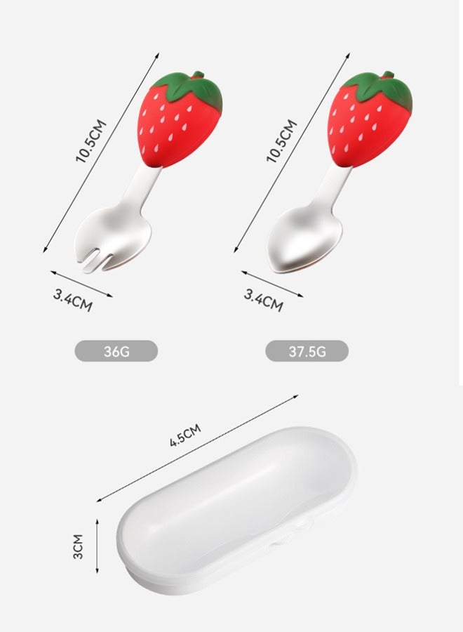 GMORO Cartoon Strawberry Shape Baby Fork and Spoon Set,Stainless Steel Utensils Cutlery Kit with Travel Safe Carry Case for Toddler Self Feeding Learning - Image 2