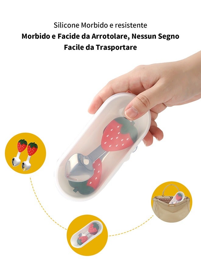 GMORO Cartoon Strawberry Shape Baby Fork and Spoon Set,Stainless Steel Utensils Cutlery Kit with Travel Safe Carry Case for Toddler Self Feeding Learning - Image 4