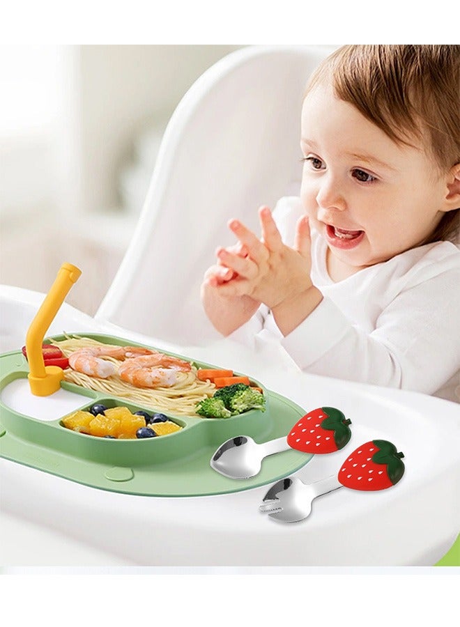 GMORO Cartoon Strawberry Shape Baby Fork and Spoon Set,Stainless Steel Utensils Cutlery Kit with Travel Safe Carry Case for Toddler Self Feeding Learning - Image 3