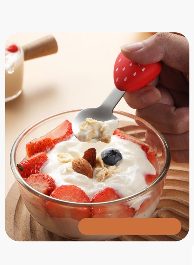 GMORO Cartoon Strawberry Shape Baby Fork and Spoon Set,Stainless Steel Utensils Cutlery Kit with Travel Safe Carry Case for Toddler Self Feeding Learning - Image 5