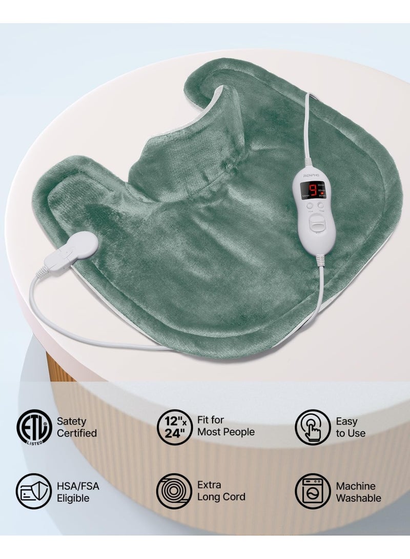 وسادة حرارية مُثقلة للرقبة والأكتاف والظهر – لفافة تدفئة كهربائية لتخفيف الآلام والتقلصات – علاج حراري سريع مع إعدادات متعددة – لون أخضر أنيق. - Image 2