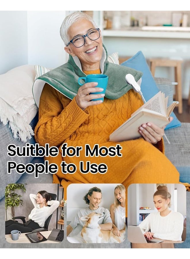 وسادة حرارية مُثقلة للرقبة والأكتاف والظهر – لفافة تدفئة كهربائية لتخفيف الآلام والتقلصات – علاج حراري سريع مع إعدادات متعددة – لون أخضر أنيق. - Image 4