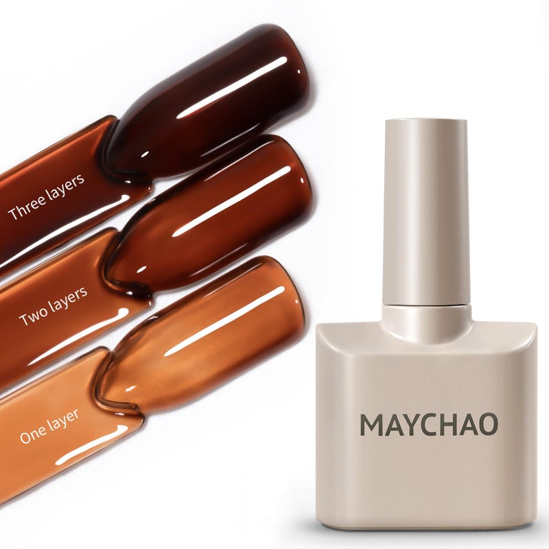 MAYCHAO 15ML Jelly Sheer Tortoise Gel Nail Polish 1Pc Transparent Hot Cocoa Amber Gel Polish Soak Off UV LED Translucent Nail Polish Nail Art Starter Manicure Salon DIY at Home, 0.5 OZ - Image 1