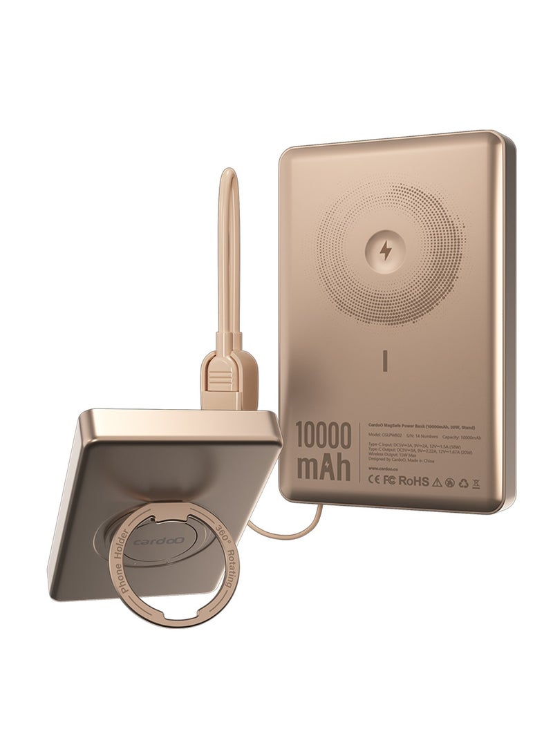 cardoo بطارية خارجية cardoO 10000mAh نحيفة ومحمولة شحن سريع USB-C PD توافق عالمي ذهبي - Image 1