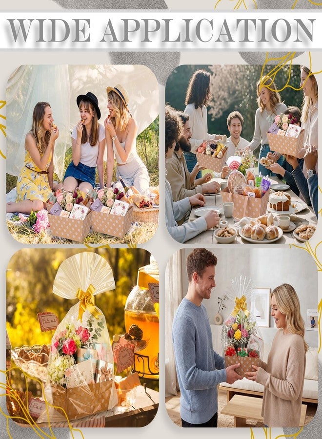 Funnymoom 12 Pcs Polka Dot Kraft Basket for Gifts Empty with Cellophane Bags & Pull Bows for Wedding Summer Celebrations Anniversaries Birthday Party - Image 5