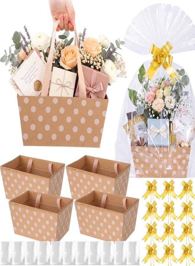Funnymoom 12 Pcs Polka Dot Kraft Basket for Gifts Empty with Cellophane Bags & Pull Bows for Wedding Summer Celebrations Anniversaries Birthday Party - Image 1