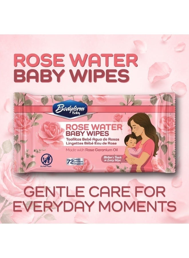 Bodyform Baby Rose Water Wipes, 12 Packs of 72 Count (864 Wipes) — Soft Thick Wipes with Rose Geranium Oil, Alcohol & Paraben Free, Gentle for Hands, Face & Bottom - Image 2