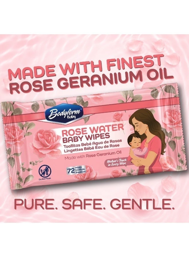 Bodyform Baby Rose Water Wipes, 12 Packs of 72 Count (864 Wipes) — Soft Thick Wipes with Rose Geranium Oil, Alcohol & Paraben Free, Gentle for Hands, Face & Bottom - Image 3