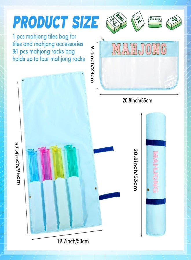 Yeyeplum 2 Pcs Mahjong Bags for Tiles and Racks Include Mahjong Tile Bag & Rack Bag, 37 Inch Protective Sleeve Tile Gift Accessory with Zipper & Letter for Mahj Pusher, Not Include Racks& Tiles(Blue) - Image 3