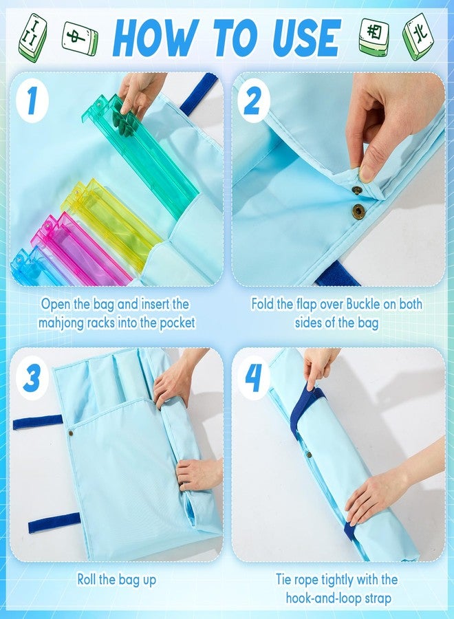 Yeyeplum 2 Pcs Mahjong Bags for Tiles and Racks Include Mahjong Tile Bag & Rack Bag, 37 Inch Protective Sleeve Tile Gift Accessory with Zipper & Letter for Mahj Pusher, Not Include Racks& Tiles(Blue) - Image 2
