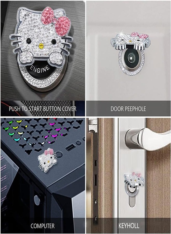 DSkoiph غطاء زر تشغيل محرك السيارة من ديسكويف، إكسسوارات سيارات براقة، قطة لطيفة، غطاء زر تشغيل/إيقاف محرك السيارة مرصع بأحجار الراين الكريستالية (وردي) - Image 5