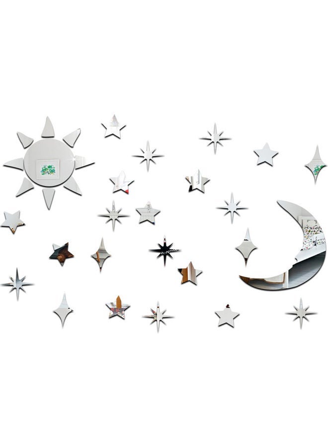 NIBEMINENT Sun Moon Stars DIY Acrylic Mirror Wall Sticker Silver - Image 1