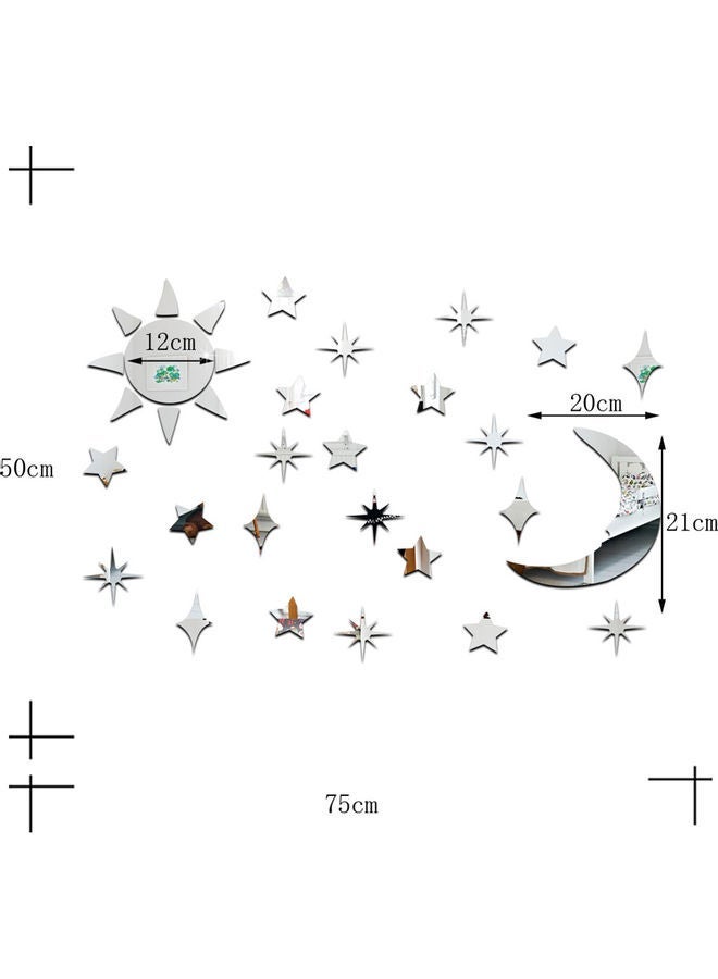 NIBEMINENT Sun Moon Stars DIY Acrylic Mirror Wall Sticker Silver - Image 4