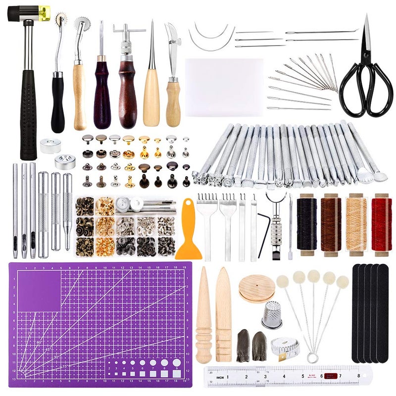 183Pcs Leather Kit, Leather Working Kits with Saddle Making Leather Working Tools, Leather Rivets Kit, Prong Punch, Leather Hammer for Leather Working, Leather Making, Leather Craft DIY