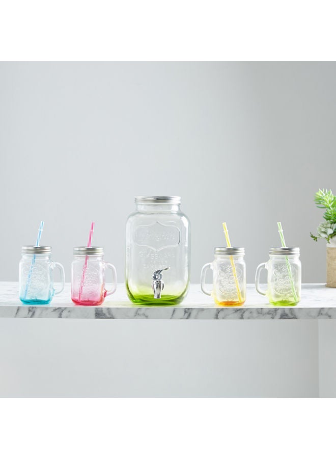 NIBEMINENT 4-Piece Cooler Glass Beverage Dispenser With Mason Jars Clear 4000 ml, 4x450ml - Image 2