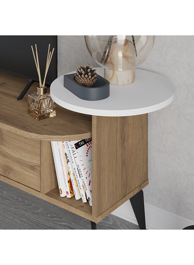 Mourah Home Ada Tv Cabinet Up To 60'' Inch Tvs1Door And 2Tier Shelf Wooden Storage Cabinet Tv Units For Living Room| 188X40X42.6 Cm| Brown White - Image 4